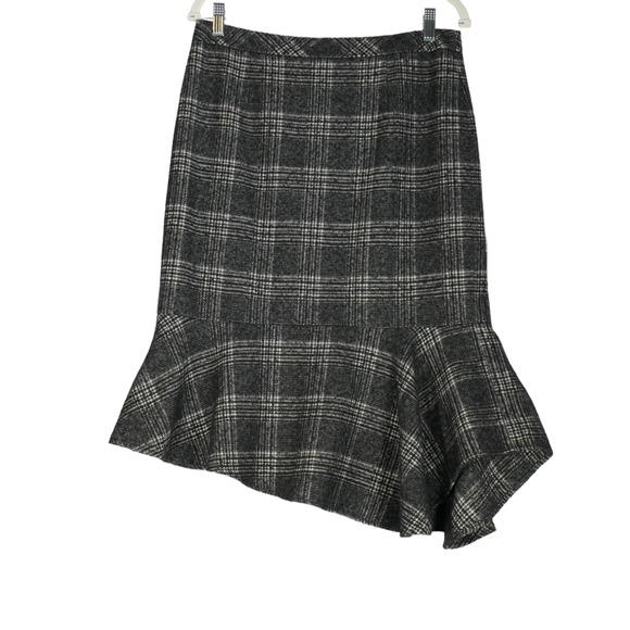 Halogen Womens Skirt 8 Black Plaid Wool Blend Academia Asymmetrical Fit Flare - Picture 1 of 9